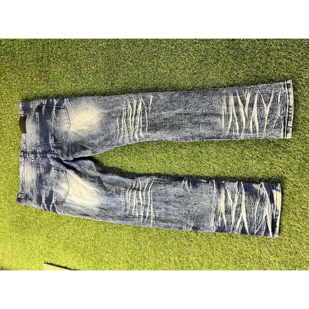 Men's Mecca Distressed Blue Acid Wash Jeans with‎ Ribbed Knee Detail 34x30